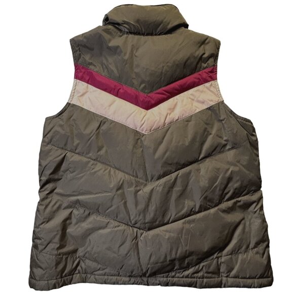 Old Navy Puffer Vest Womens XL Brown Pink Stripes Full Zip Snap Gorpcore Outdoor - Picture 2 of 9